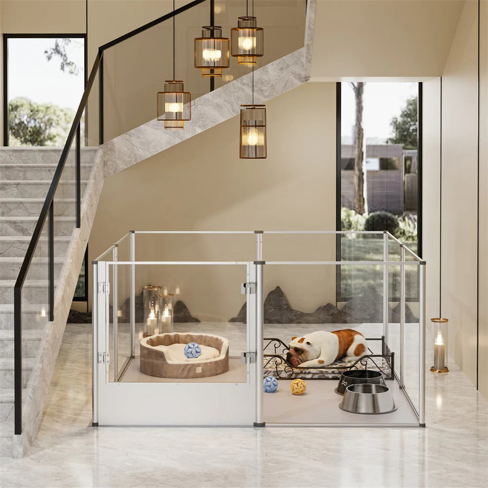 Extra Large Dog Playpen Acrylic Enclosure Pet Animal Bunny Ferrets Dog Fence Cage Pet Whelping Box with Waterproof Fertility Pad