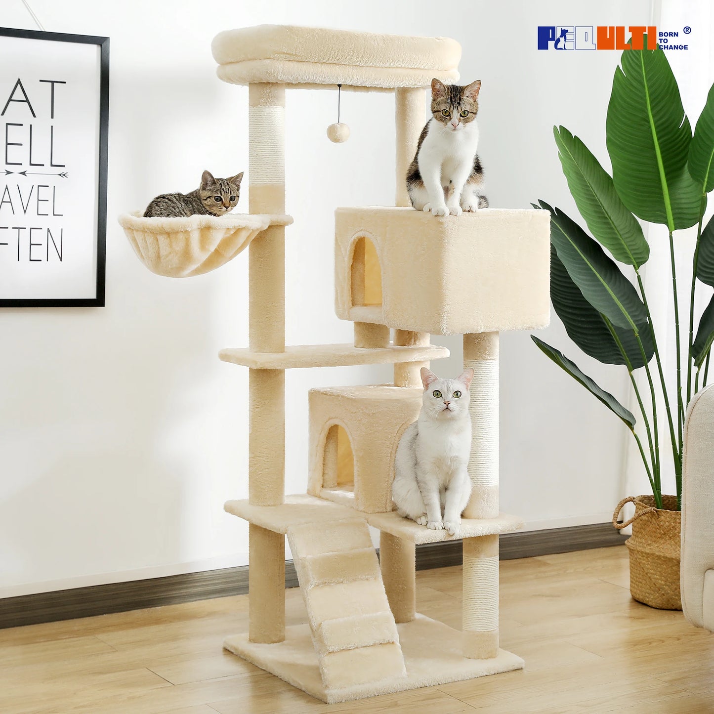 Luxury Cat Tree Multi-Level Tower with Cat Condo Cozy Perches Pet Play House Scratching Post Stable Cat Tower with Hanging Ball