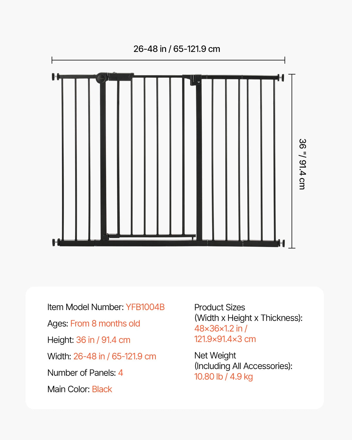 VEVOR Baby Gate 28/30/36 Inches High Dog Gate Pet Security Pressure Mount