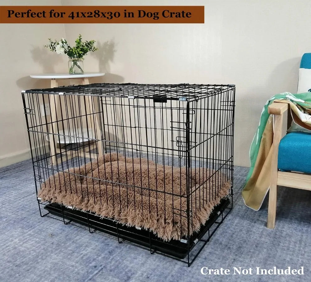 Deluxe Plush Bed Pet Cushion Crate Mat,Fulffy Comfy Kennel Anti-Slip Washable Pad for Medium Large X-Large Dogs