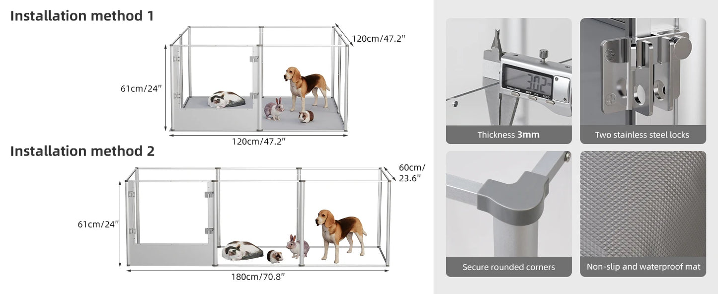 Extra Large Dog Playpen Acrylic Enclosure Pet Animal Bunny Ferrets Dog Fence Cage Pet Whelping Box with Waterproof Fertility Pad