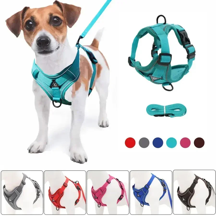 No Pull Dog Harness and Leash Set Adjustable Pet Harness Vest For Small Dogs Cats Reflective Mesh Dog Chest Strap French Bulldog