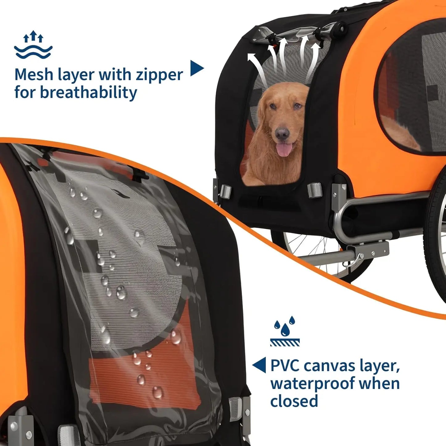 2-in-1 Pet Stroller Cart Bicycle Carrier, Universal Bicycle Coupler, Dog Bike Trailer, Supports up to 88 lbs, Easy Folding
