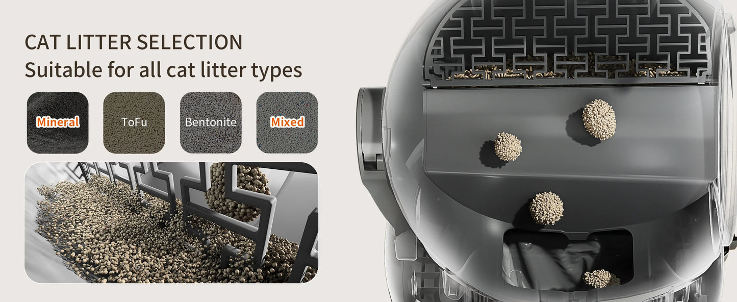 Self Cleaning Litter Box Automatic for Multiple Cats,Robot with APP Control,Dual Safety Protection Odor-Free Waste Disposal Grey