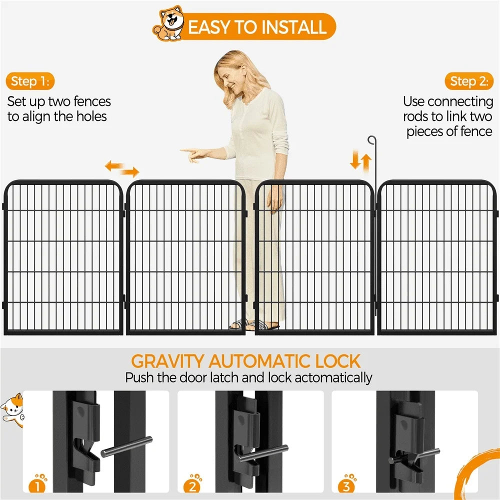 Heavy Duty Metal Pet Playpen Dog Cat Barrier Indoor Outdoor Exercise Fence with Gate 8 Panels and Anchors Included