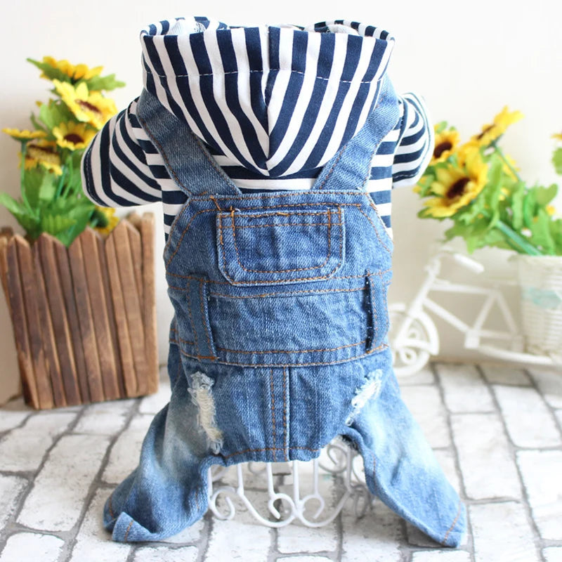 Pet Denim Jumpsuit Dog Jeans Hoodies Cool Blue Coat Medium Small Dogs Classic Jacket Puppy Blue Vintage Washed Vests