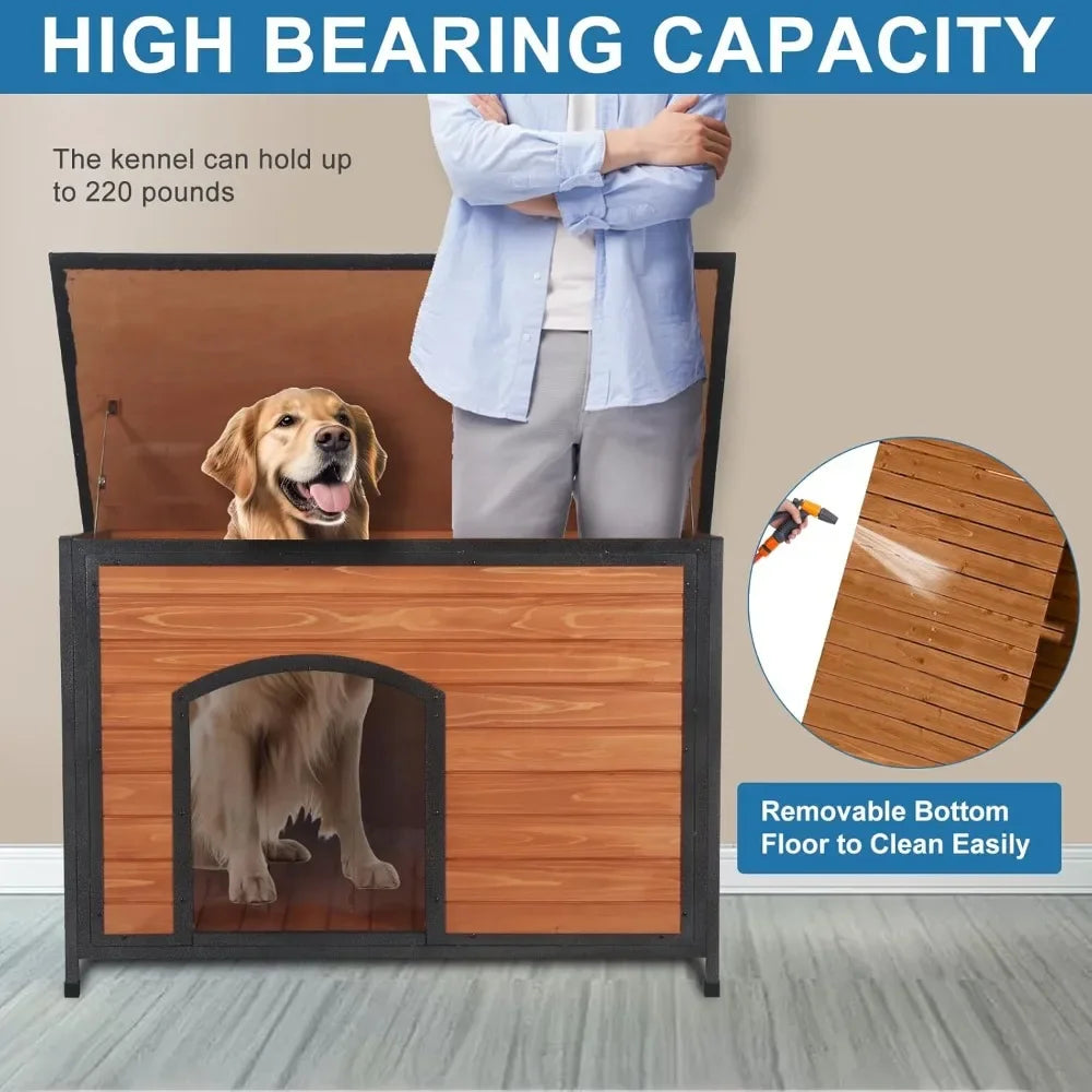 Dog House Outdoor Weatherproof Chew Proof Dog Kennel for Small Medium Large Dogs with Strong Metal Chew Proof