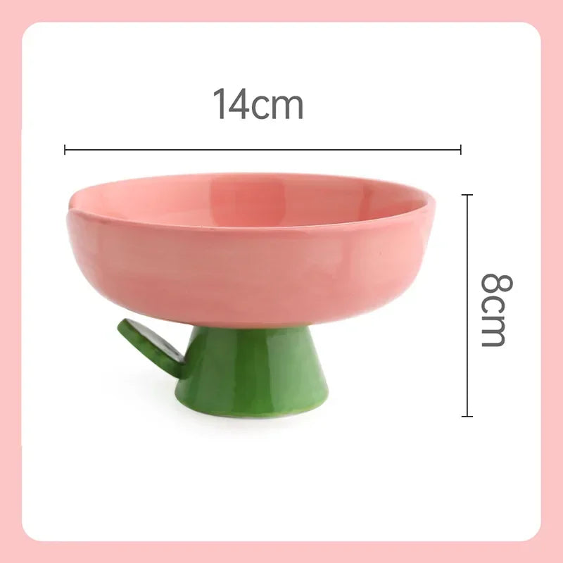 Cat Raised Ceramic Bowl Cute Flower Shaped Puppy Dogs Food Water Feeders Elevated Pet Drinking Eating Supplies