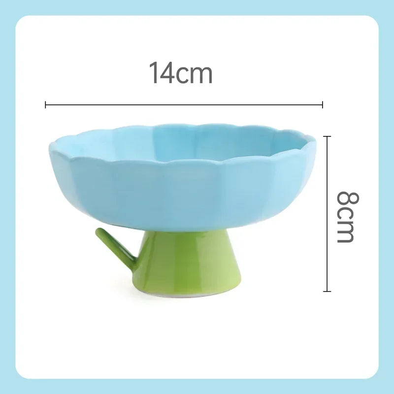 Cat Raised Ceramic Bowl Cute Flower Shaped Puppy Dogs Food Water Feeders Elevated Pet Drinking Eating Supplies