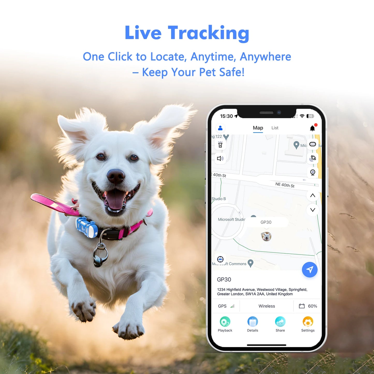 4G Dog Cat GPS Tracker for Pets - Waterproof Smart Locator with App, Live Tracking & Light/Sound Search with Subscription