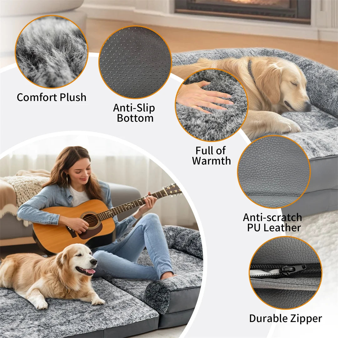 Long Human-Size Giant Dog Bed Foldable Calming Orthopedic