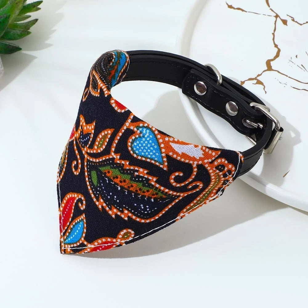 Adjustable Pets Bandana Collar PU Neck Scarf
 Triangle Scarf XS-L