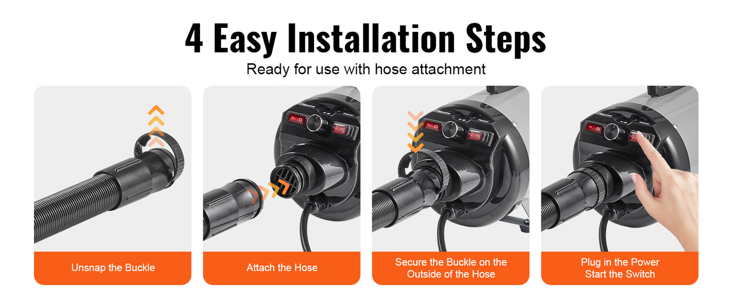 SucceBuy 2000W/2.7HP Dog Blow Dryer Adjustable Speed Temperature Control with 4 Nozzle and Extendable Hose for Pet Hair Grooming