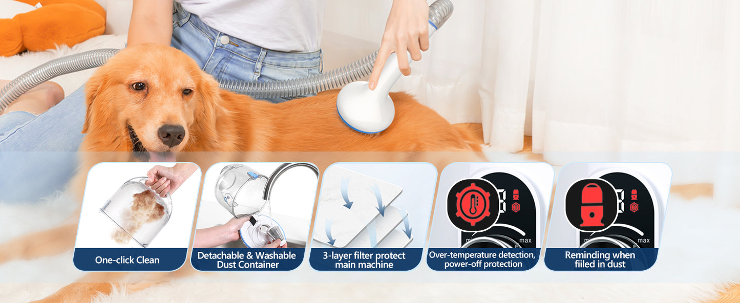 Dog Grooming Kit with 2L Vacuum Suction 99% Pet Hair-Professional Pet Grooming Vacuum Kit with 5 Grooming Tools for Dogs Cats