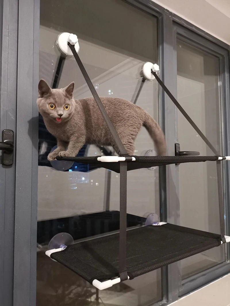 Cat Bed Hanging Window Double-Layer Pet Hammock Sunny Window Seat Kitten Nest Durable Bed for Cats Bearing 25 KG Cat Accessories