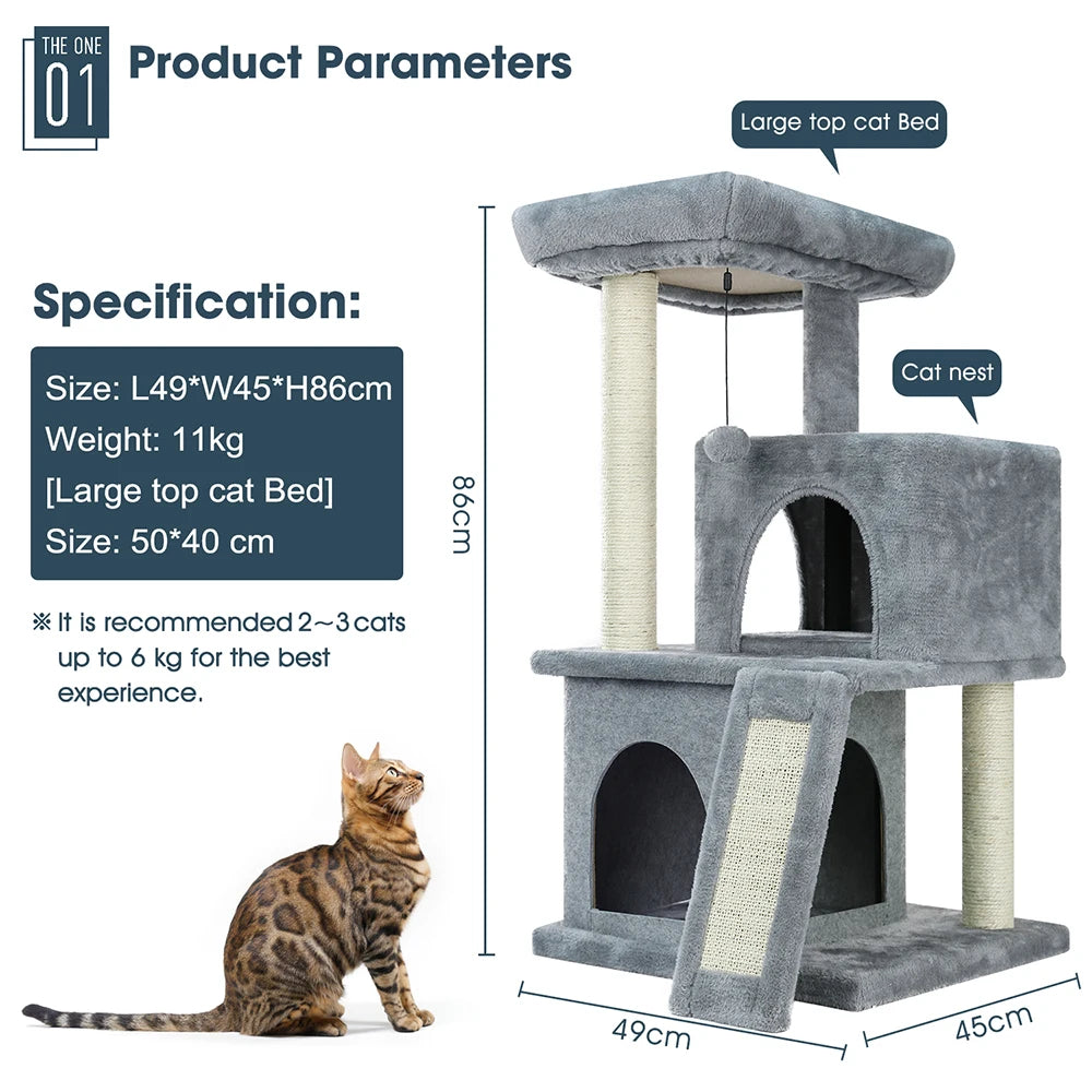 Fast Delivery Pet Cat Tree Tower Condo Furniture with Scratching Posts Multi Level Cat Jumping Climbing Tree Toys Pet Cat Houses
