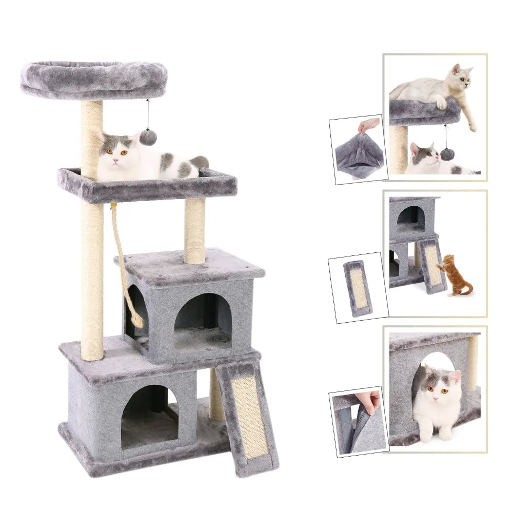 Fast Delivery Pet Cat Tree Tower Condo Furniture with Scratching Posts Multi Level Cat Jumping Climbing Tree Toys Pet Cat Houses