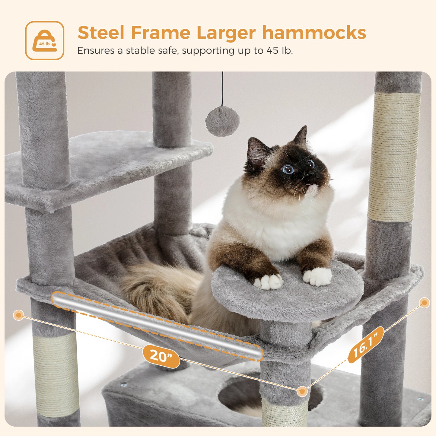 Large Cat Tree and Tower for Indoor Cats With Sisal-Covered Scratching Posts Spacious Hammock Padded Perches and Condos Cat Toys
