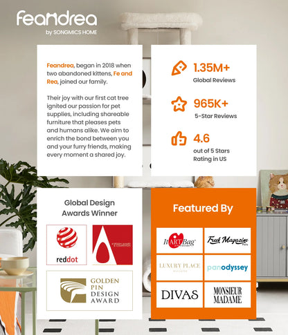 Feandrea Cat Tree, 56.3-Inch Cat Tower for Indoor Cats, Multi-Level Cat Condo with 4 Scratching Posts, 2 Perches, Hammock, Cave