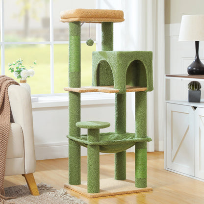 Multi-Level Cat Tree with Sisal Scratching Posts Cozy Condo Big Hammock Plush Cat Tower for Indoor Kitten House Bed Cat Toys