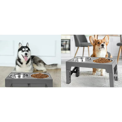 Adjustable Elevated Pet Dish Bowl Black Raised Stand with Double Stainless Steel Food Water Bowls for Small Medium Large Dog Cat
