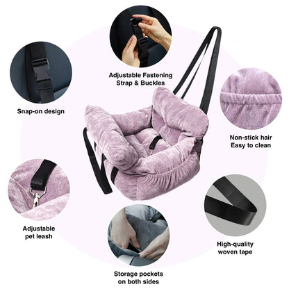 2-in-1 Dog Car Seat Carrier Bag - Detachable with Handles and Safety Belt, Travel Dog Booster Seat for Small Medium Dogs Cats
