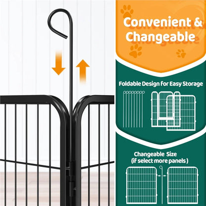 Heavy Duty Metal Pet Playpen Dog Cat Barrier Indoor Outdoor Exercise Fence with Gate 8 Panels and Anchors Included