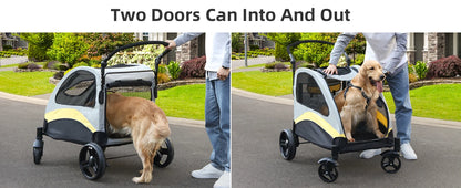 Heavy Duty Large Dog Stroller Buggy 4 Wheels Pet Jogger Pram Doggy Pushchair Brakes Foldable Travel Cart Carriage Zipper Entry