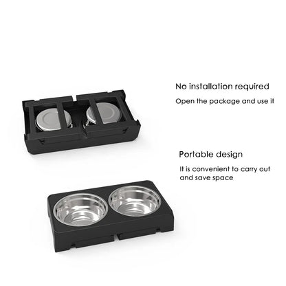 Adjustable Elevated Pet Dish Bowl Black Raised Stand with Double Stainless Steel Food Water Bowls for Small Medium Large Dog Cat
