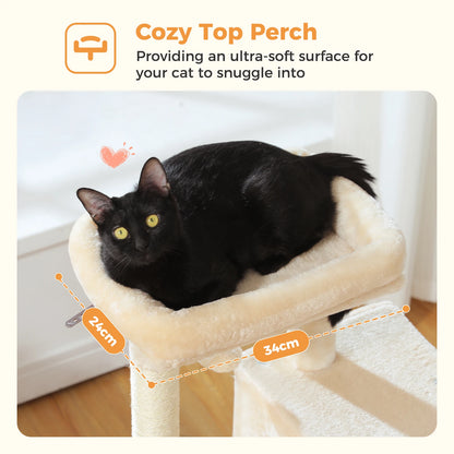 Multi-Level Cat Tree with Sisal Scratching Posts Cozy Condo Big Hammock Plush Cat Tower for Indoor Kitten House Bed Cat Toys