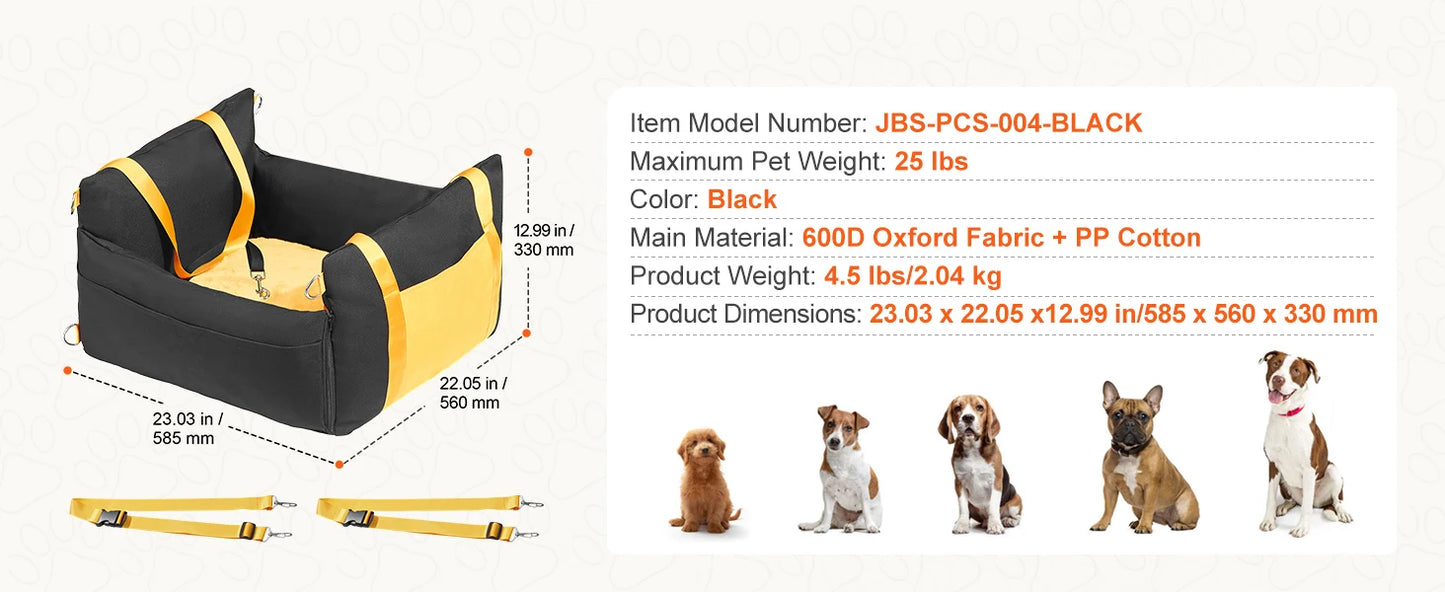 SucceBuy Dog Car Seat Waterproof Dog Booster Seat Pet Car Seat with Clip-On Safety Leash PP Cotton Car Bed for Medium Large Dog