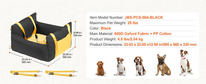 SucceBuy Dog Car Seat Waterproof Dog Booster Seat Pet Car Seat with Clip-On Safety Leash PP Cotton Car Bed for Medium Large Dog