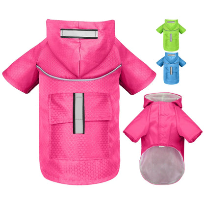 Mesh Breathable Small Dog Raincoat Reflective Durable Dog Pet Clothes with Hood Pocket Puppy Rain Jacket  Small Medium Dog