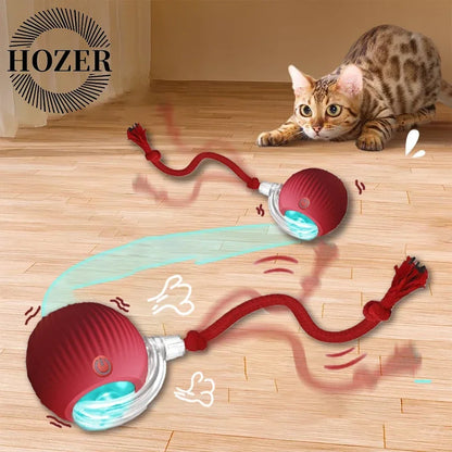 2Pcs Cat Interactive Ball Toys Automatic Rolling Ball Faux Tail Rechargeable Smart Pet Electric Toy Cat Training Imitate Mouse