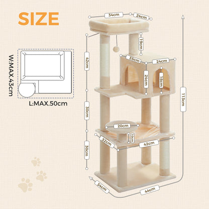 Multi-Level Cat Tree with Sisal Scratching Posts Cozy Condo Big Hammock Plush Cat Tower for Indoor Kitten House Bed Cat Toys