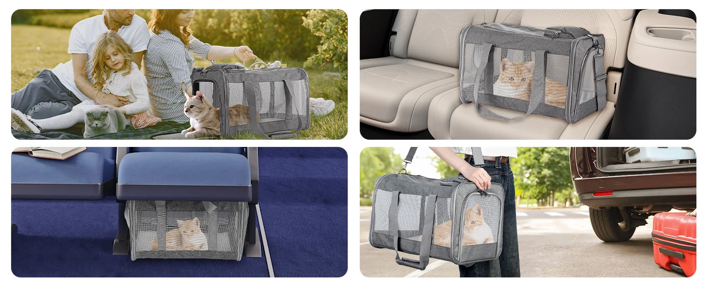 "Airline-approved pet carrier for cats/dogs, soft travel bag, breathable honeycomb board, removable support, for car/air travel