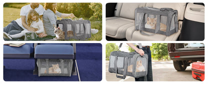 "Airline-approved pet carrier for cats/dogs, soft travel bag, breathable honeycomb board, removable support, for car/air travel