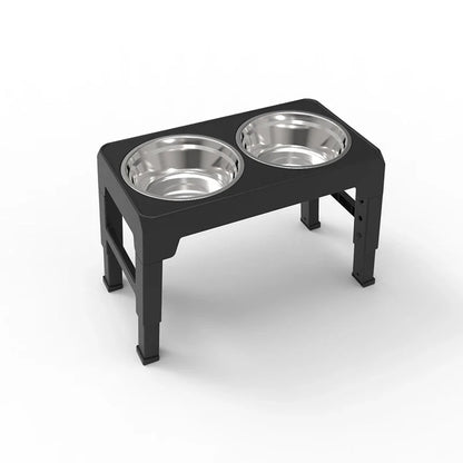 Adjustable Elevated Pet Dish Bowl Black Raised Stand with Double Stainless Steel Food Water Bowls for Small Medium Large Dog Cat