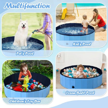63 Inch Foldable Leakproof Dog Pet Pool Bathing Tub Kiddie Pool for Dogs Cats and