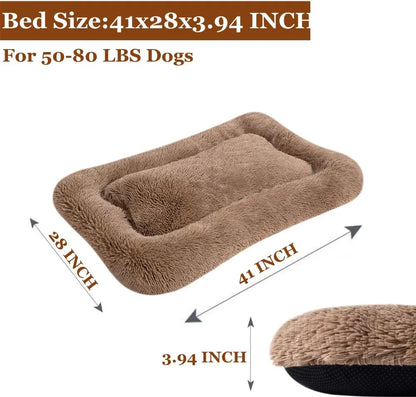 Deluxe Plush Bed Pet Cushion Crate Mat,Fulffy Comfy Kennel Anti-Slip Washable Pad for Medium Large X-Large Dogs