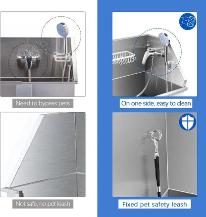 34'' Dog Bathtub for Small Dogs Dog Bathing Station Professional Dog Washing Station Pet Grooming Tub for Home with Sliding Door