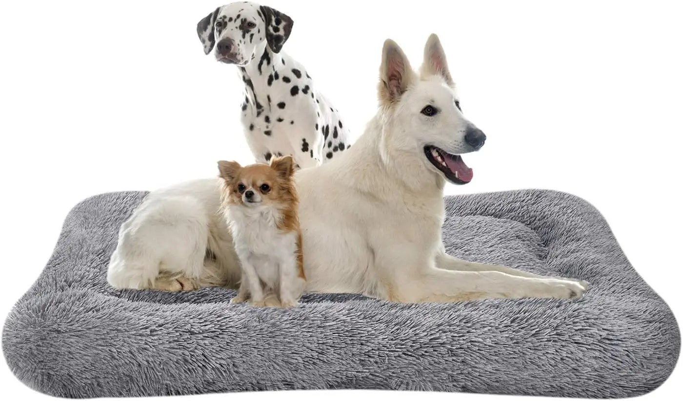 Deluxe Plush Bed Pet Cushion Crate Mat,Fulffy Comfy Kennel Anti-Slip Washable Pad for Medium Large X-Large Dogs