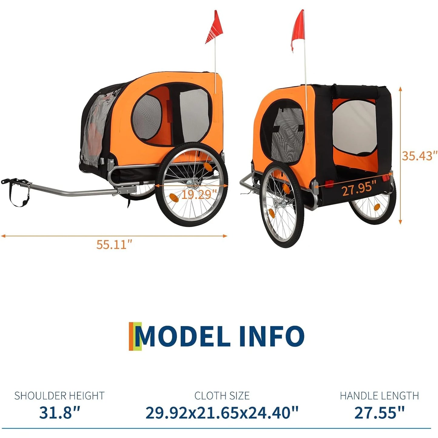 2-in-1 Pet Stroller Cart Bicycle Carrier, Universal Bicycle Coupler, Dog Bike Trailer, Supports up to 88 lbs, Easy Folding