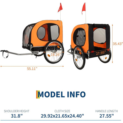 2-in-1 Pet Stroller Cart Bicycle Carrier, Universal Bicycle Coupler, Dog Bike Trailer, Supports up to 88 lbs, Easy Folding