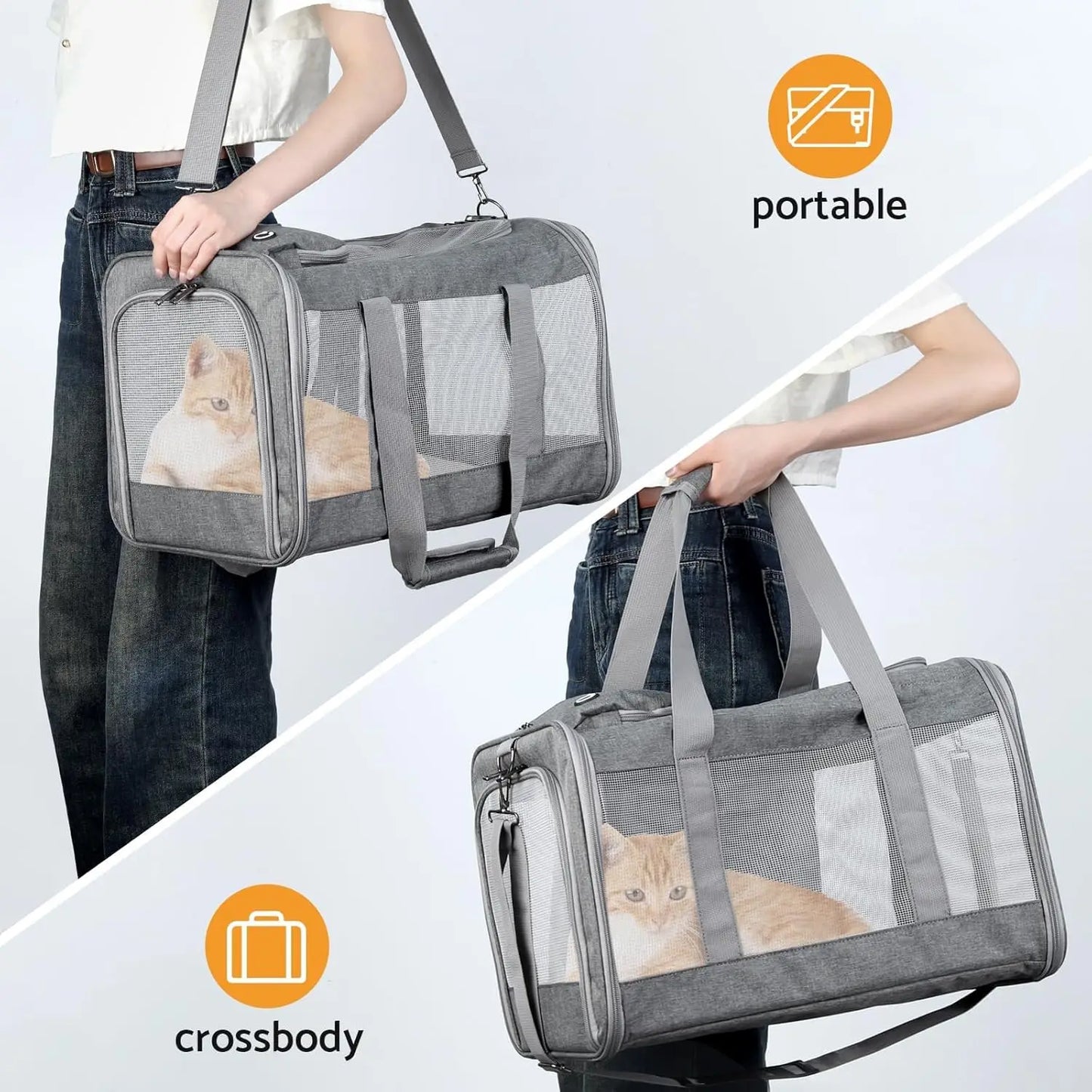 "Airline-approved pet carrier for cats/dogs, soft travel bag, breathable honeycomb board, removable support, for car/air travel