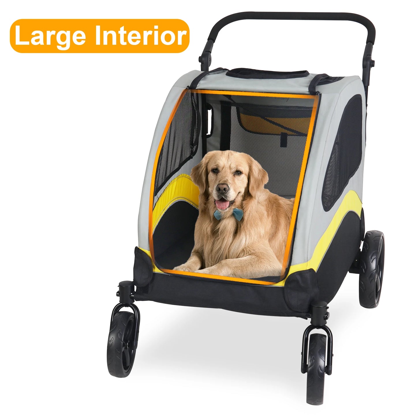 Heavy Duty Large Dog Stroller Buggy 4 Wheels Pet Jogger Pram Doggy Pushchair Brakes Foldable Travel Cart Carriage Zipper Entry