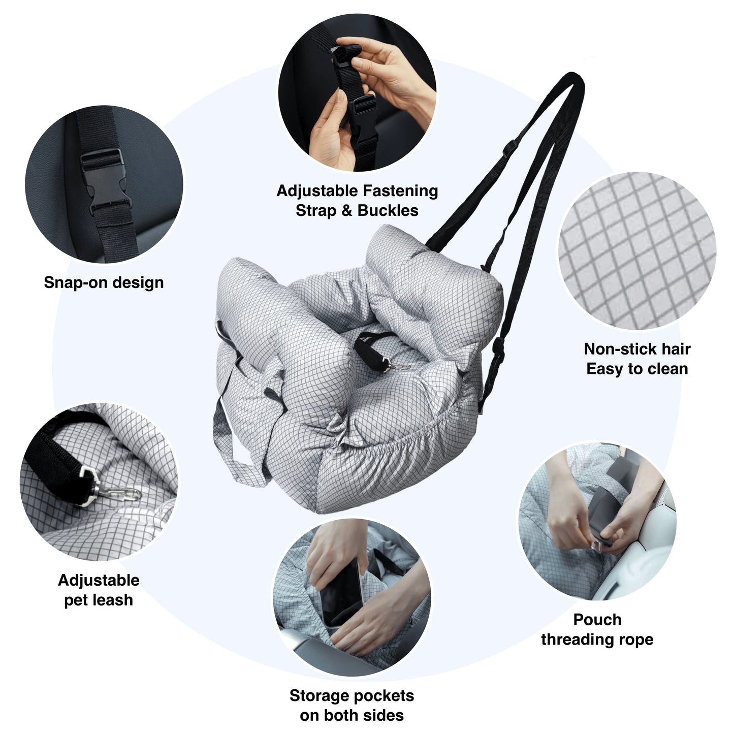 2-in-1 Dog Car Seat Carrier Bag - Detachable with Handles and Safety Belt, Travel Dog Booster Seat for Small Medium Dogs Cats