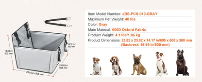 SucceBuy Dog Car Seat Waterproof Dog Booster Seat Pet Car Seat with Clip-On Safety Leash PP Cotton Car Bed for Medium Large Dog