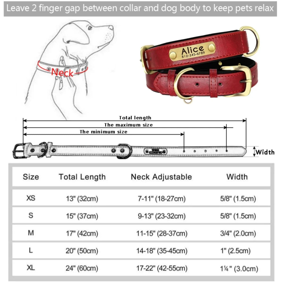 Personalized Customized Leather ID Nameplate Dog Collar Soft Padded Dogs Collars Free Engraving Name for Small Medium Large Dogs