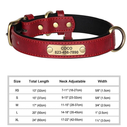Personalized Customized Leather ID Nameplate Dog Collar Soft Padded Dogs Collars Free Engraving Name for Small Medium Large Dogs